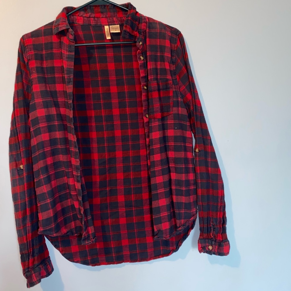 Navy and Red Long Sleeve Shirt